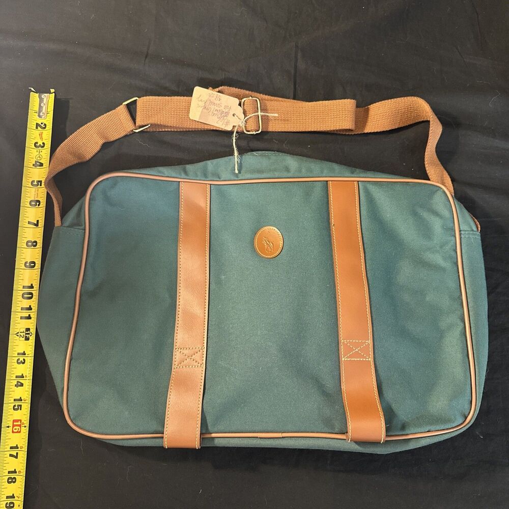 Rare! POLO RALPH LAUREN Satchel Leather Patch Strap Messenger Hand Bag 90s Green